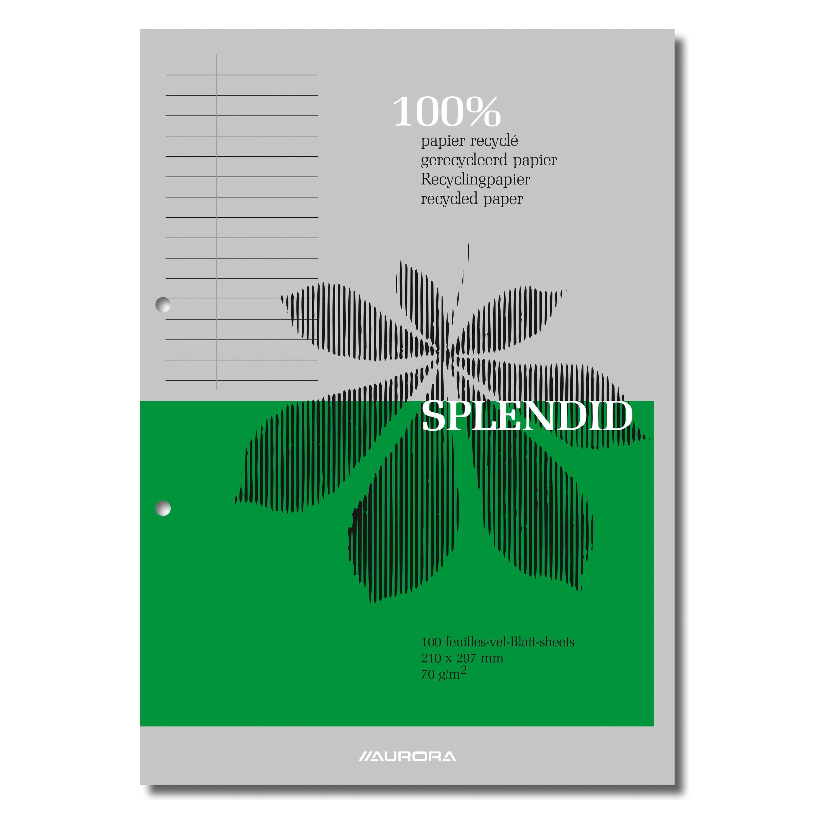 Aurora Notizblock Splendid Geleimt DIN A4 Liniert Papier Grau, Grün Perforiert (A4, Liniert, Weicher Einband) (D102RT)