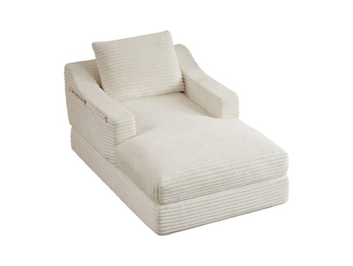 Evryae Schlafsofa mit Cordbezug, Doppelschicht-Design und Schlaffunktion in Grau, Weiß, 100x68x162 cm, Babymöbel & Kindermöbel, Kinderzimmer & Jugendzimmer, Schlafsofas