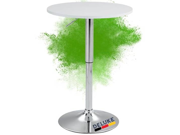 DELUKE® 2in1 Stehtisch Höhenverstellbar Ø 60cm Cheri - 106cm Hoch, Metall Gestell Bistrotisch Gastro Bartisch Rund Wetterfest Outdoor Indoor Camping Bistrotisch Balkonmöbel, Weiß-Silber