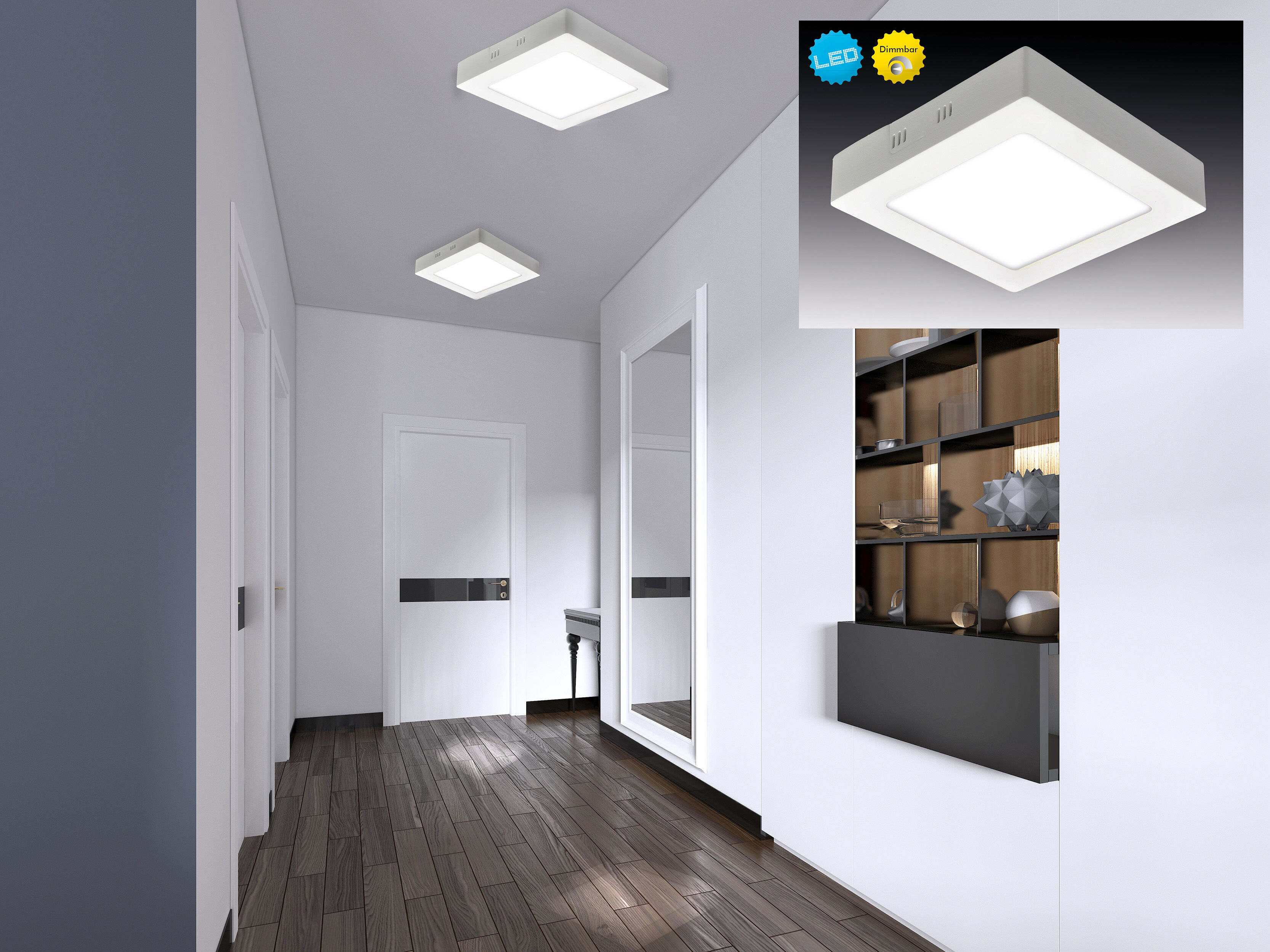 NÄVE LED Panel "Dimplex", weiß, 1, H: 3,5cm, 1 Stk., Leuchten, Aufbaupanel eckig weiß, dimmbar, Phasenan- und abschnitt, 17,2x17,2cm, LED Panel