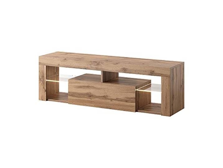 Selsey BIANKO – TV-Lowboard/Fernsehschrank Stehend Holzoptik Eiche Lancaster mit Klapptür 140 cm (mit LED, Holzoptik Eiche Lancaster)