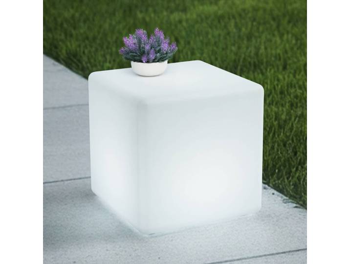 Lindby Akku-LED-Außenleuchte Cubara, RGB, Würfel, Kunststoff Cubara Lindby, dimmbar, weiß / opal, Kunststoff, Modern