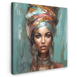 LEINWANDBILD Frau - Kunst - Schmuck - Porträt Deko Groß 90x90 cm