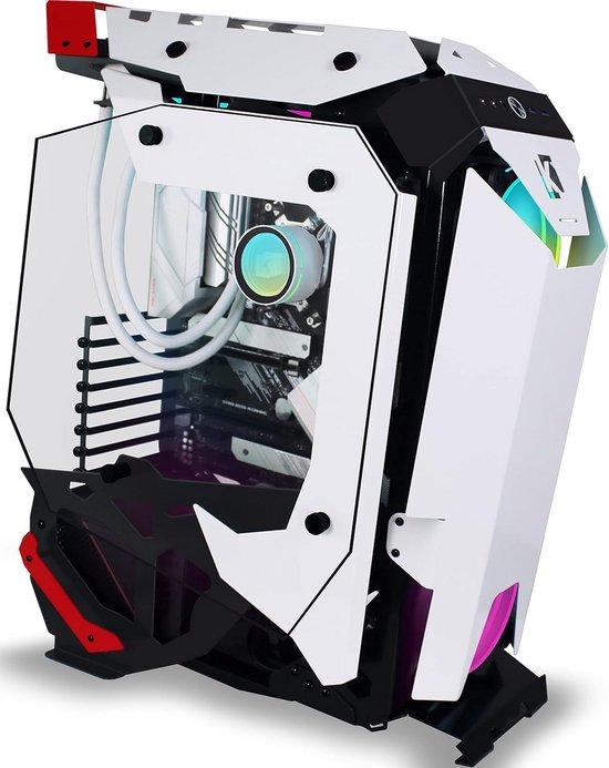 Famanu ATX PC Gehäuse mit gehärtetem Glas und 9 ARGB Lüftern - Weiß