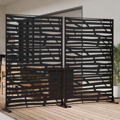Lirago 2Pc Metal Privacy Screen Fence Freestanding Decorative Outdoor Screen Laser Cut Metal Patio Divider Weather Resistant