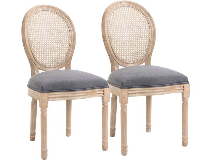 HOMCOM - Eetkamerstoel - Polyester - Rubberhout - Grijs