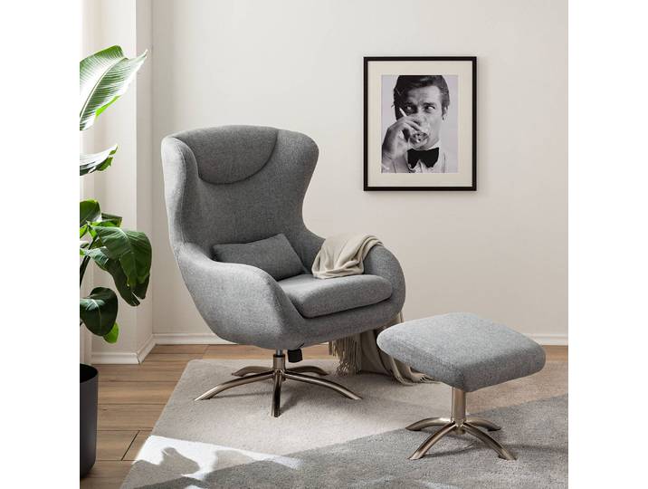 Sessel mit Hocker Grau/Grau Flachgewebe 75 x 106 x 86cm