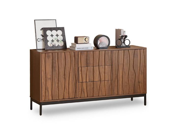 Ulife Sideboard Dunkelbraun mit welligem 3D-Design, 2 Türen, 3 Schubladen (1 St), für Wohnzimmer, Esszimmer, Büro,150x40x80cm