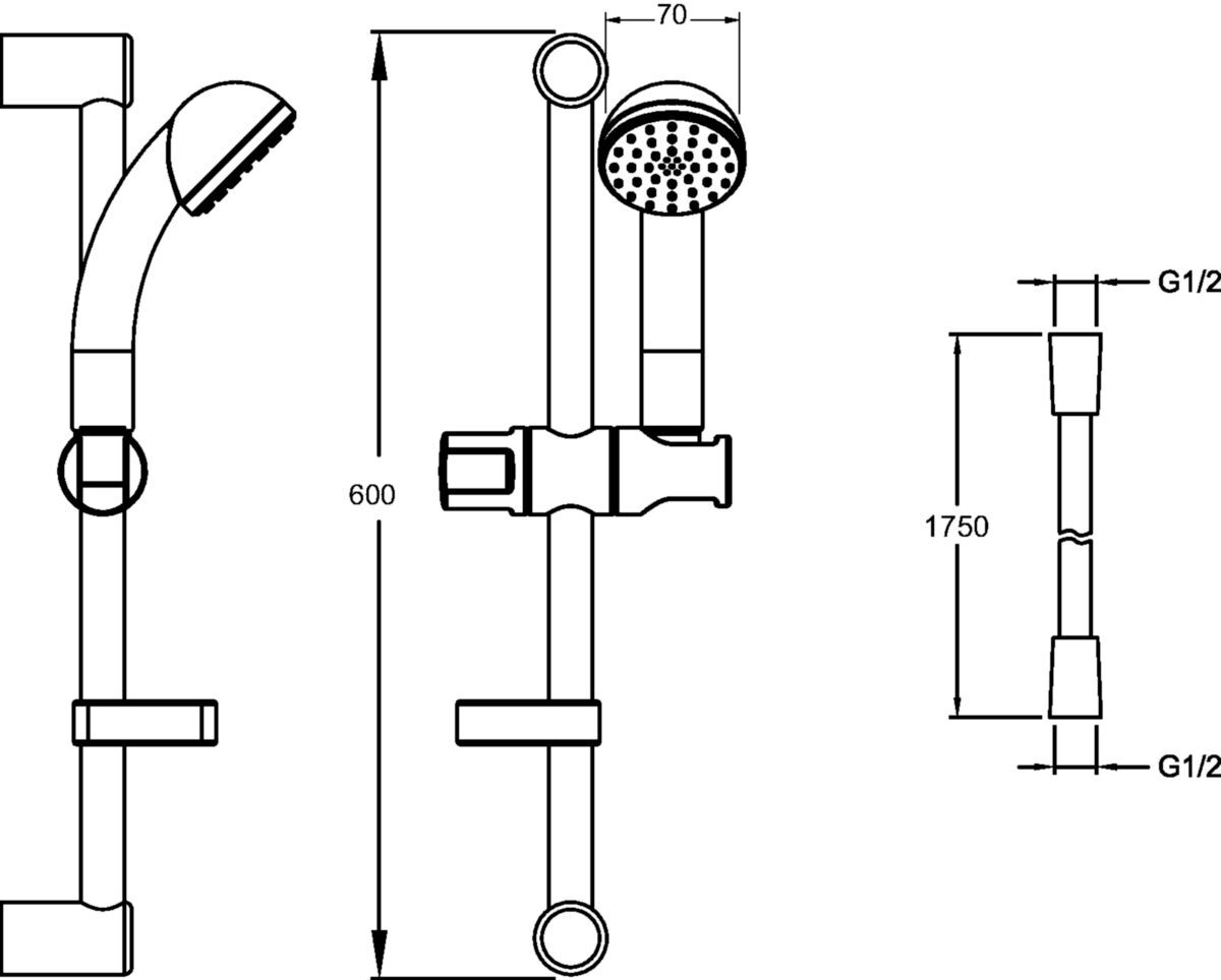 Ensemble de douche monojet ECO avec barre 60 cm et flexible 175 cm JACOB DELAFON E14320-CP
