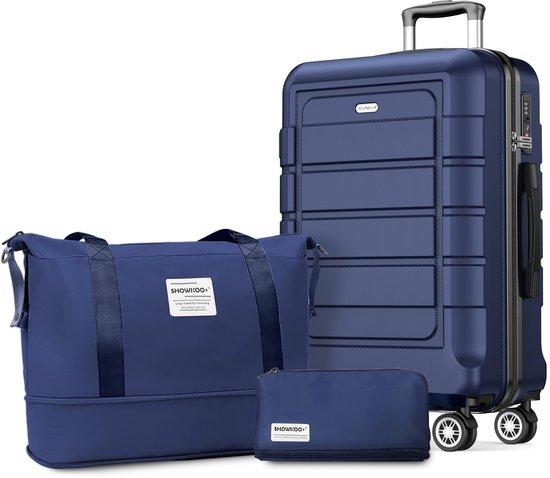 Reisekoffer, mittelgroß, ausfahrbar, Hartschalen-Koffer aus ABS+PC - leichtes Trolley-System mit Reisetasche und Kulturtasche