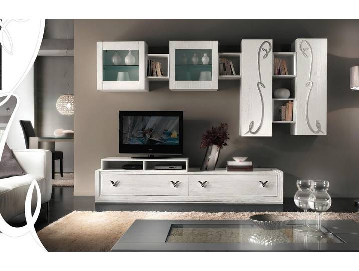 Xlmoebel Wohnwand Moderne Holz-Wohnkombination mit Vitrine und Sideboard, (Wohnwand), Hergestellt in Europa