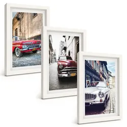 BILDER SET 3er Set - 20x30 cm Weißer Rahmen - Oldtimer in Städten
