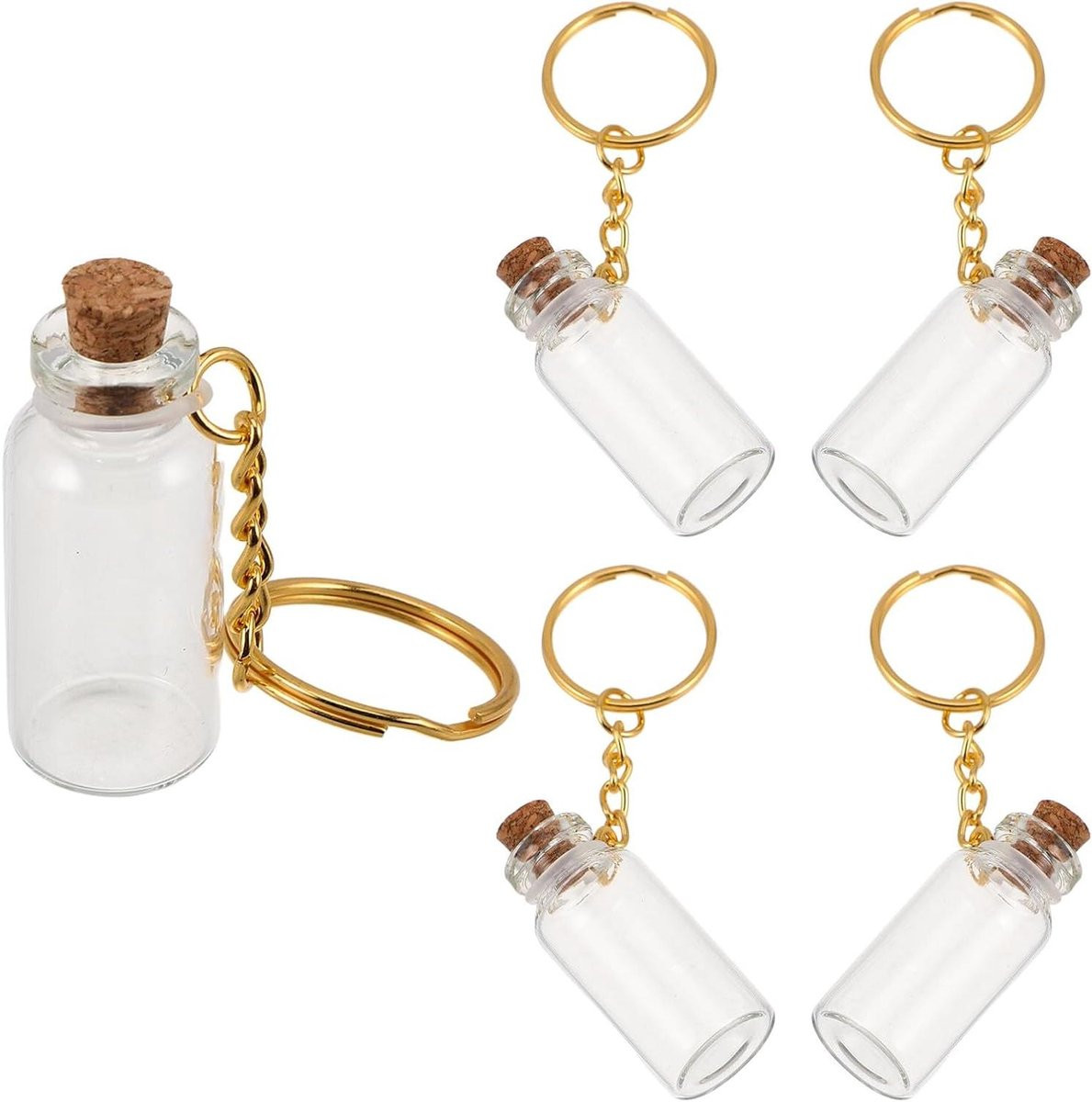Set van 5 gouden glazen mini flesjes met kurken deksel voor decoratieve opslag