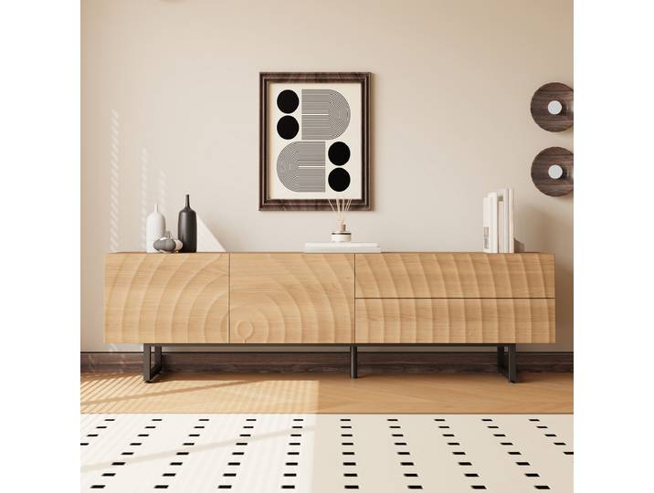 Meuble TV moderne, support TV, panneau TV, meuble TV bas. Design unique, texture 3D. 180 x 38 x 51,5 cm (L x l x H)