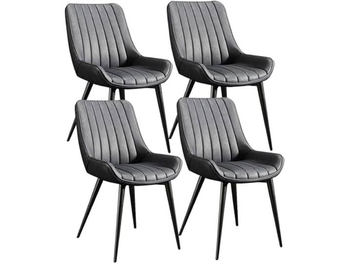 TINGMIAN Küchen-Esszimmerstühle, modernes Wohnzimmer, mit weichem PU-Lederbezug, Kissen, Sitz und Metallbeinen, Loungetheke, Grau, 4 Stück