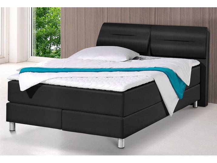 Boxspringbett MAINTAL, schwarz, Kunstleder, Liegefläche B/L: 140cm x 200cm, H3, Bonnell-Federkernmatratze, Bezug bei beige, anthrazit und hellgrau: pflegeleichter Strukturstoff (100% Polyester);Bezug bei weiss und schwarz: Kunstleder (100% Polyurethan);Spiegelfläche der Matratzen: Material angeben (100% Polyester), Komplettbetten, Boxspringbett, inkl. Topper