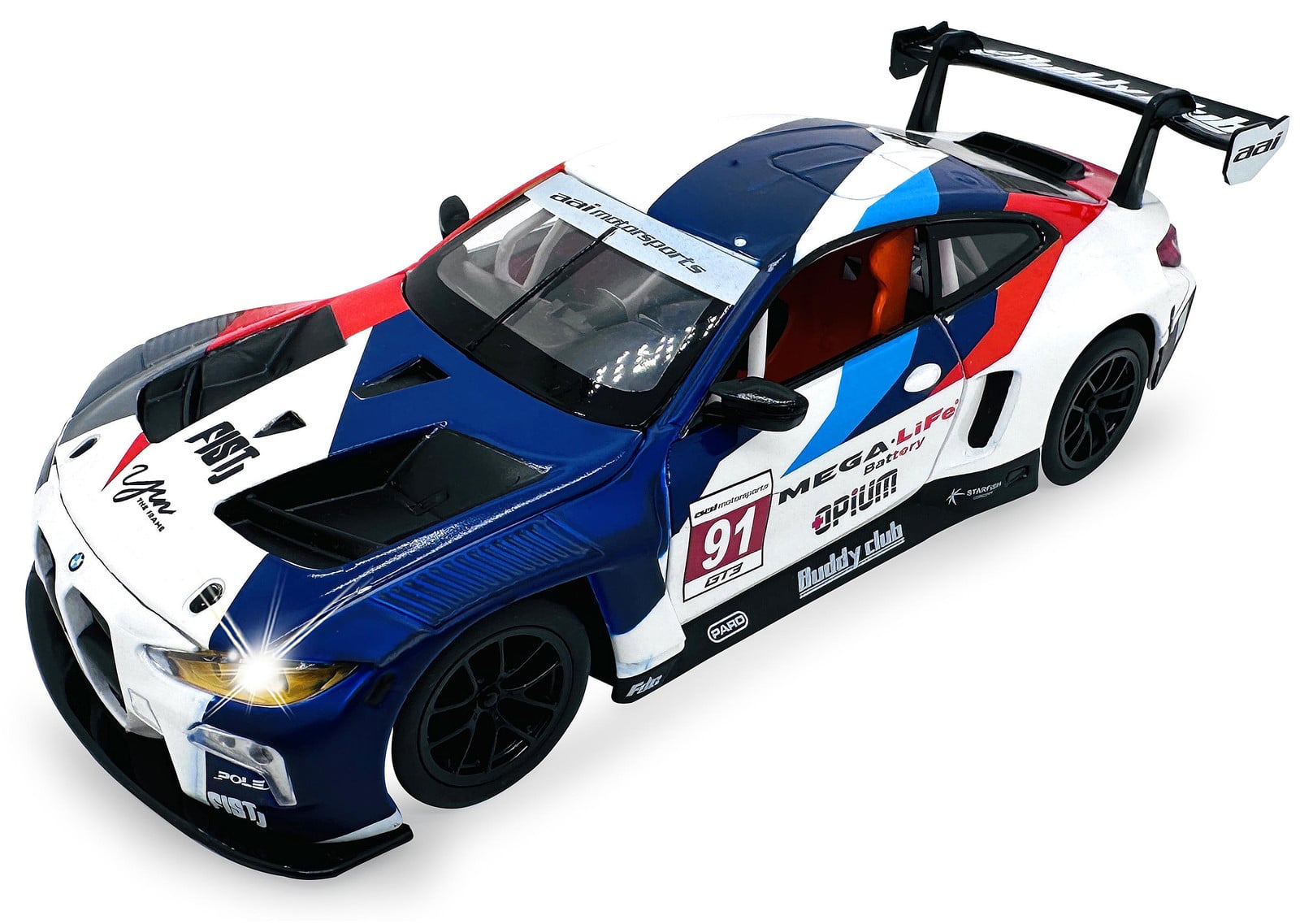 Jamara BMW M4 GT3 modelauto van metaal, schaal 1:24, wit, inclusief knoopcelbatterijen