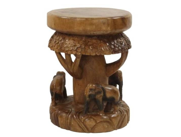Oriental Galerie Elefanten-Hocker Rund-Hocker Holz-Hocker Blumen-Hocker Holz ca. 45 cm Hellbraun