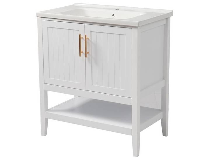 ELVORIN Meuble sous vasque 80 cm avec vasque intégrée blanc en MDF sur pied 2 portes finition laquée