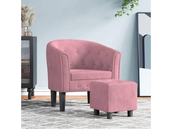 HEFZGDB Moderner Clubsessel mit Fußhocker in Rosa Samt, Akzentsessel mit weichem Samtbezug und robustem Holzgestell, Bequeme Polsterung für Entspannung, praktischer Hocker
