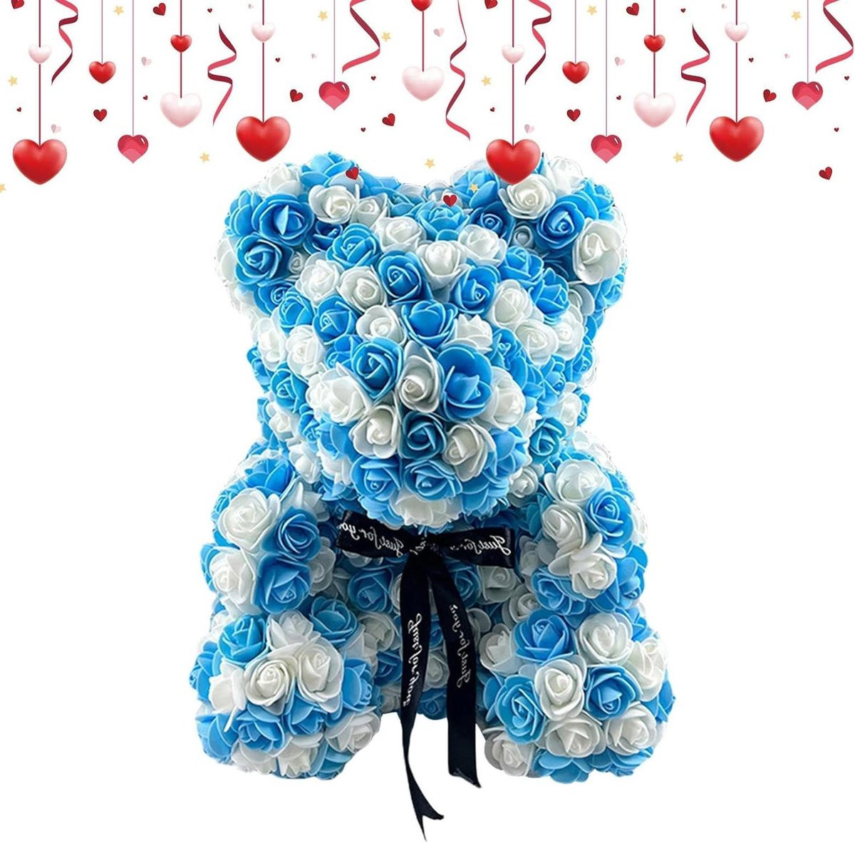 Roos Beer Decoratie Bloemenbeer Knuffel Roze - Hoogte: 25 cm