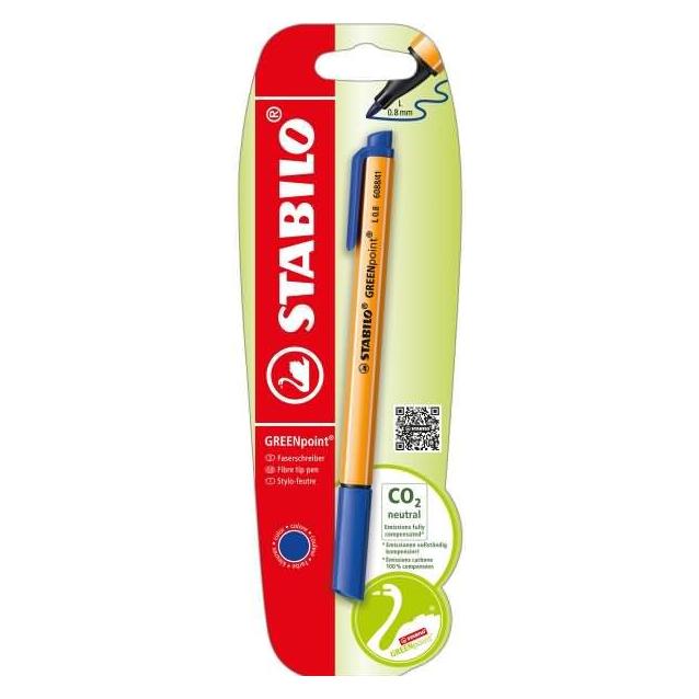 Stabilo Umweltfreundlicher Filzschreiber - GREENpoint - Einzelstift - blau (1x) (B-41958-10)