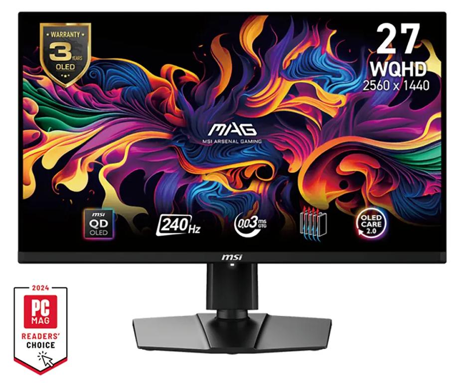 MSI MAG 271QPXDE QD-OLED E2, 67,3 cm (26.5"), 2560 x 1440 Pixel, Wide Quad HD, QD-OLED, 0,03 ms, Schwarz