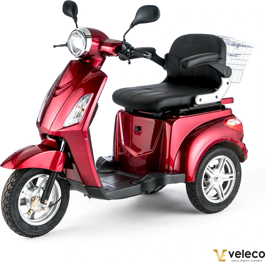 VELECO ZT15 Elektromobil - 3-Rad Mobilitätsroller - Elektromagnetische Bremse - Montiert und fahrbereit - Seniorenmobil - Alarm - 800W (Rot)
