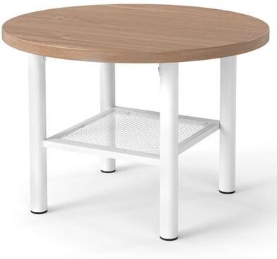 Costway Modern Round Coffee Table Metal Frame 2-Tier with Storage Shelf-Natural