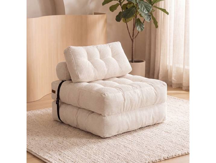 Chauffeuse Convertible De Sol Pliable Fauteuil Lit Modulaire Avec Oreiller Ergonomique Matelas D'Appoint (Beige)
