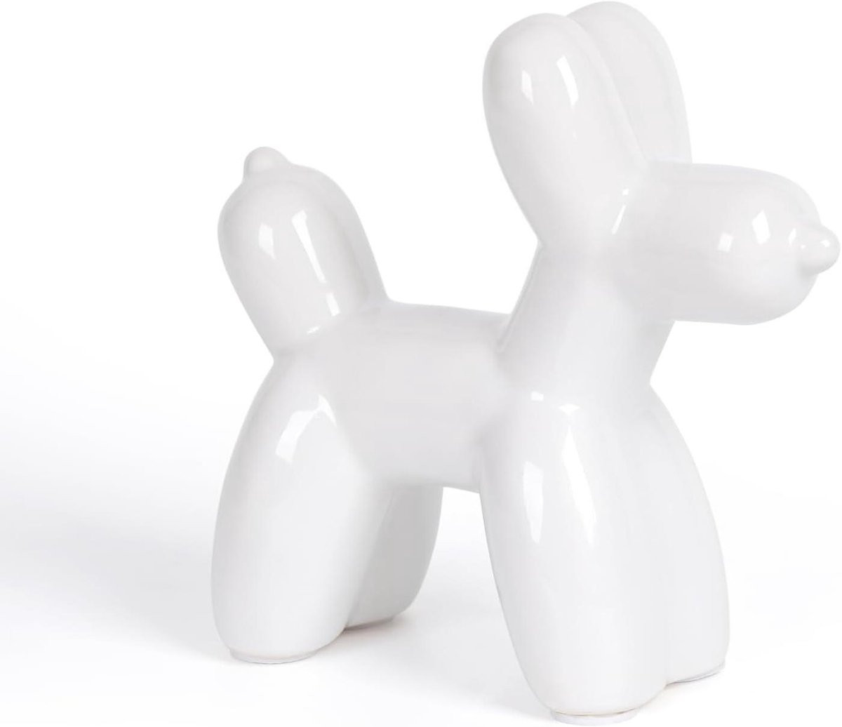 Wit Keramiek Ballon Hond Beeldje voor Woonkamer Decoratie - Hoogte: 16 cm