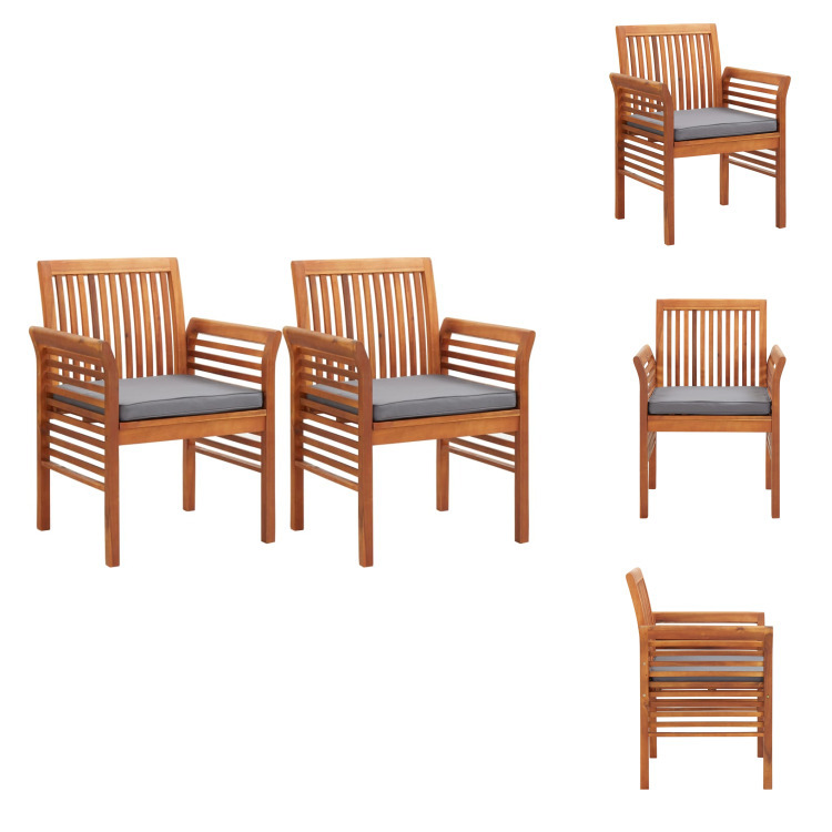 vidaXL Garten-Essstühle mit Sitzpolster 2 Stk. Akazie Massivholz - Gartenstühle