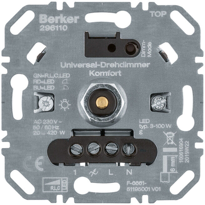 Berker Variateur rotatif Uni Confort (R, L, C, LED), Softstart 296110 (296110)