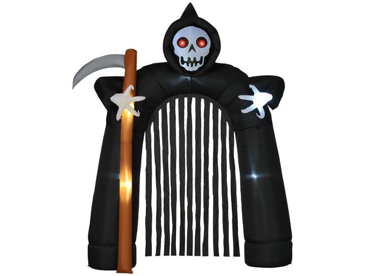 Homcom 2,85 m große Halloween-Gartendeko Sensenmann selbstaufblasbar LED-Beleuchtung, Schwarz, Kunststoff, 65x285x230 cm, Dekoration