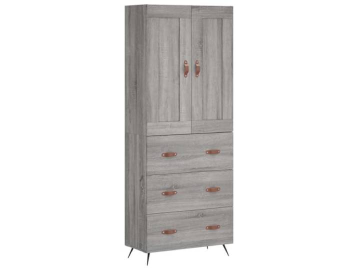 Fisinber Highboard Grau Sonoma 69,5x34x180 cm Holzwerkstoff Stilvoller Schrank fürs Wohnzimmer mit Metallfüßen, praktischen Türen und viel Stauraum für geordnetes Wohnen.