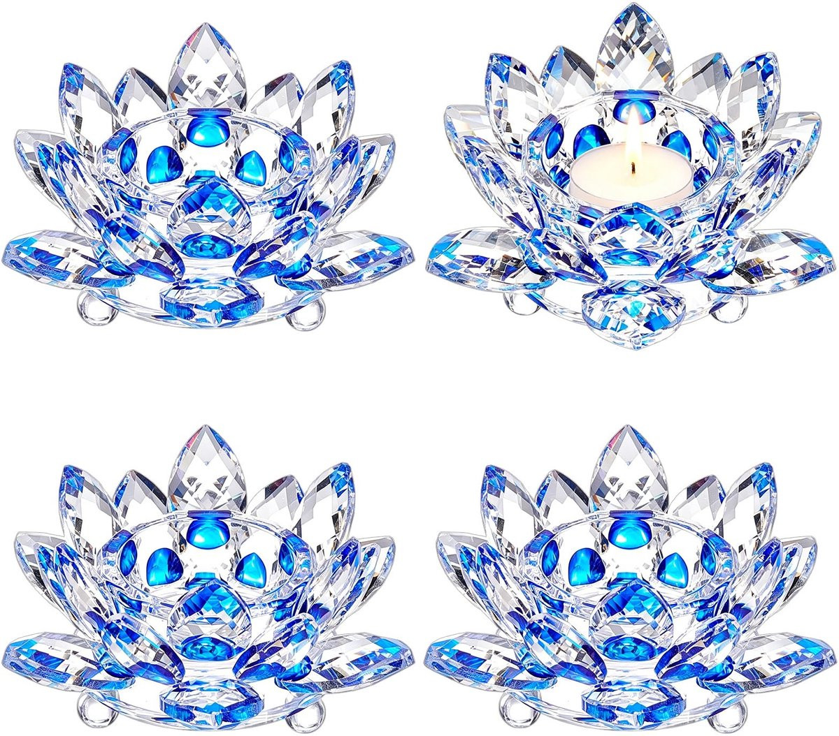 Dailygoods Kristallen Kandelaars in Lotusvorm - Set van 4