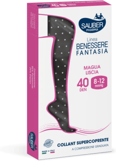 Sauber Pharma Linea Benessere Fantasia 40 Den 8-12 mmHg Pois Bianchi e Neri Taglia 4