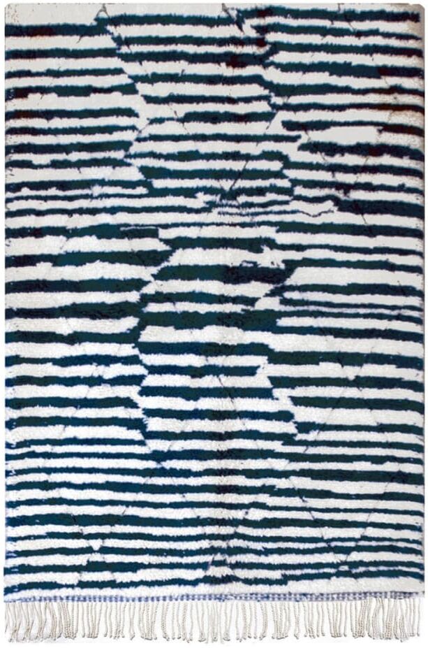 AFK Living Tapis berbère à rayures pure laine 80 x 240 cm Bleu 240x2x80cm