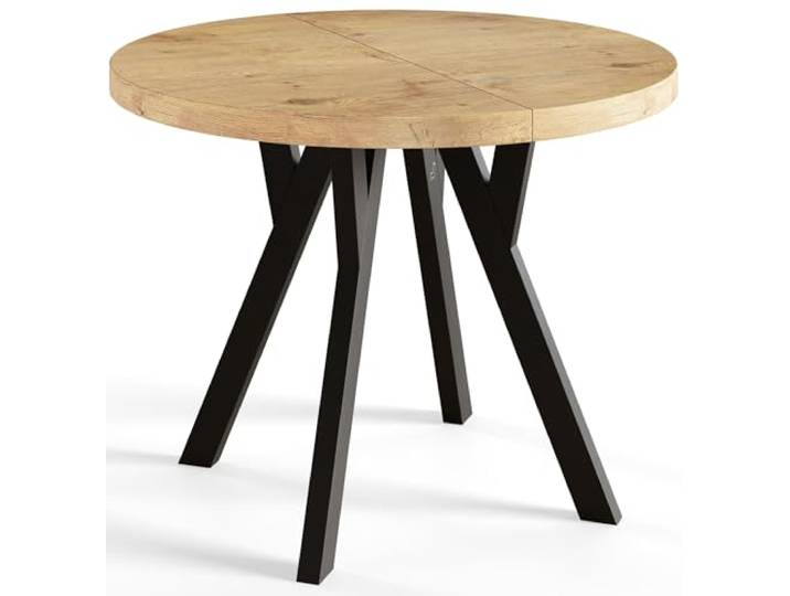 AlpiMeble Esstisch Ausziehbar OVO, 80-130cm, Stabile Beine, Lancelot Runder Tisch, Moderner Design, Wohnzimmertisch und Küchentisch, Stabile Konstruktion, Schwarze Beine