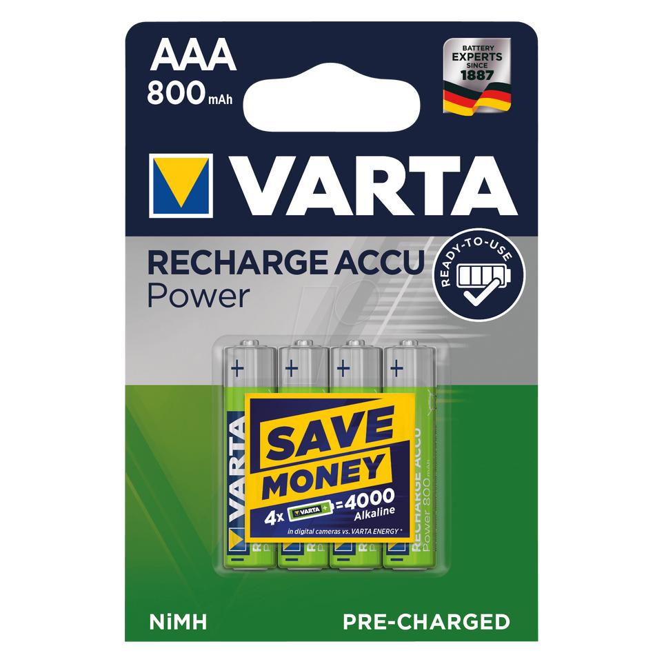 Varta oplaadbaar 4xAAA 800mAh ready2use - 10 stuks (10 Stk., AAA, 800 mAh) (BAVA 56703)