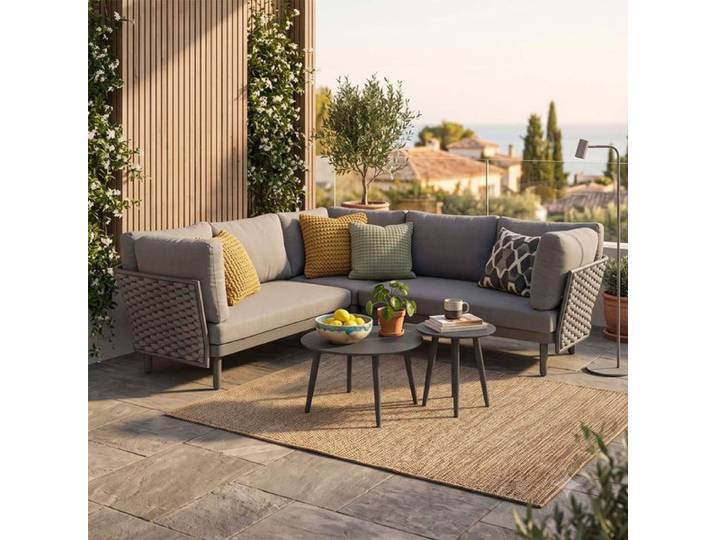 OUTLIV. Leon Ecklounge inkl. Loungetisch Aluminium/Rope/Acryl Dunkelgrau