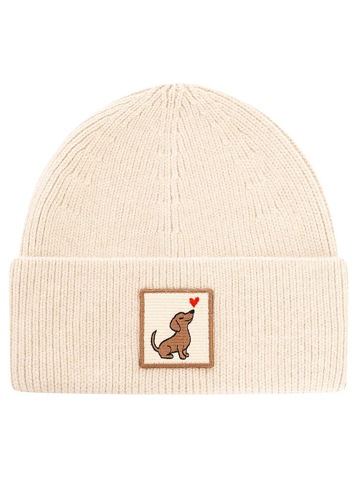 Zwillingsherz Mütze "Dackel" in Beige - onesize