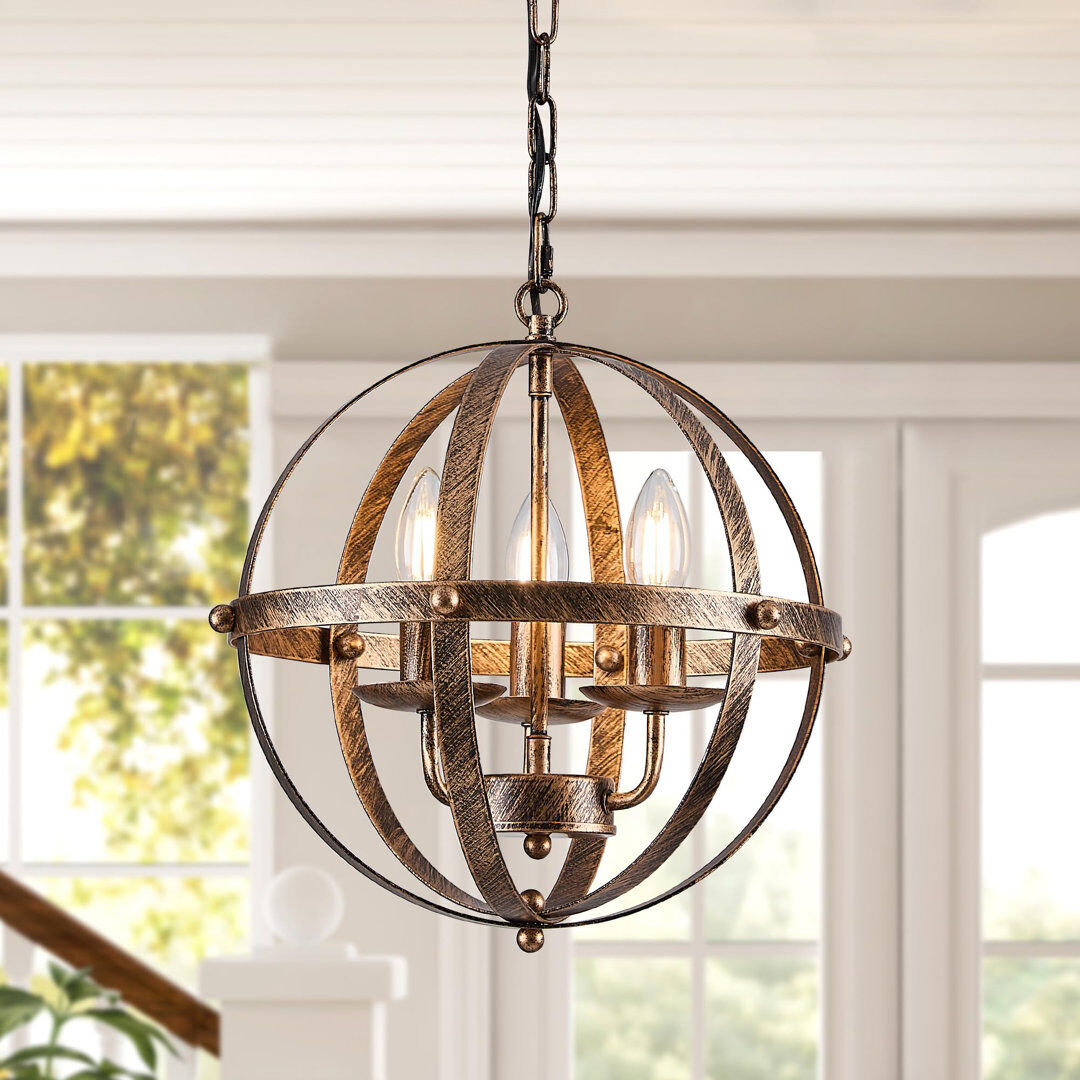 Lily Manor Arley 3 - Light Dimmable Farmhouse Unique Design Adjustable Caged Chandelier Pendant Lights Bronze 32cm H X 32cm W X 32cm D