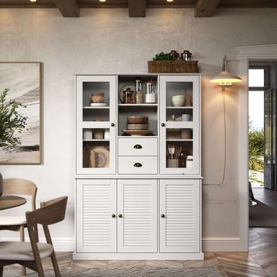Buffet OTTO HOME "Turia", weiß, B:127cm H:180cm T:38cm, Massivholz, Schränke, Buffet, mit Glas- u. Lamellentüren, aus massivem Kiefernholz FSC, Höhe 180 cm