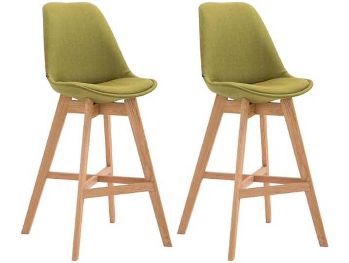 CLP 2er Set Barhocker Cannes Stoff-Bezug I Thekenhocker mit Eichenholz-Gestell Farbe grün Gestell Farbe Natur