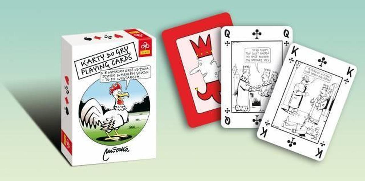 Spelkaarten van Andrzej Mleczko met satirische illustraties