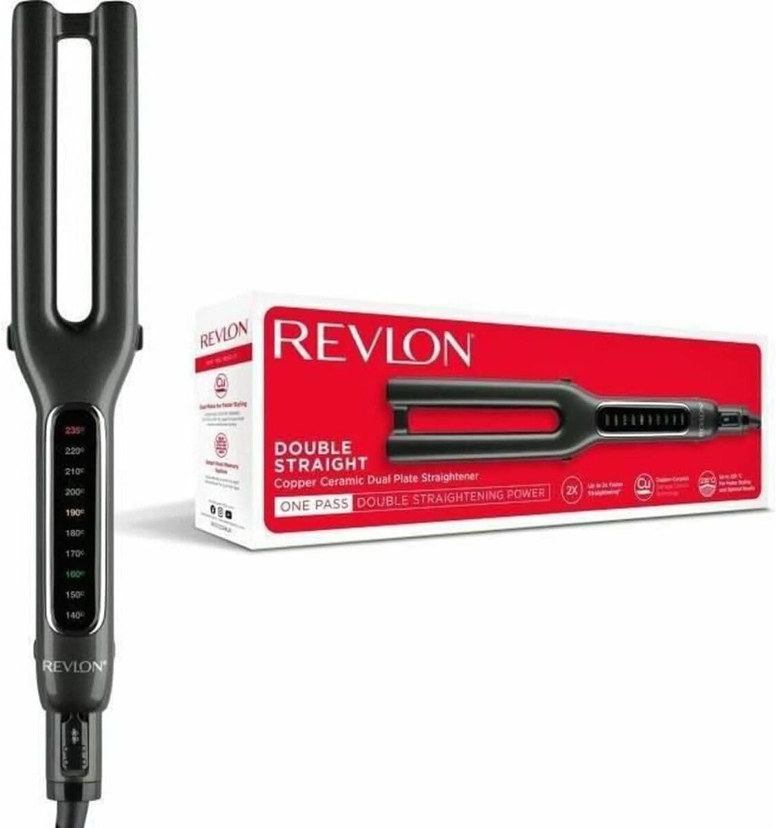 Revlon Double Straight Hair Straightener, Dual Plate, Copper Ceramic, 10 Heat Settings - RVST2204UK, New