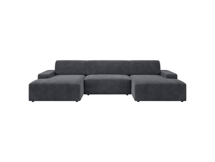 Trendmanufaktur Wohnlandschaft Wien, Dunkelgrau, Kunststoff, 6-Sitzer, U-Form, 329x162 cm, Made in Europe, Rücken echt, Armteil links, rechts, Wohnzimmer, Sofas & Couches, Wohnlandschaften, Wohnlandschaft U-Form