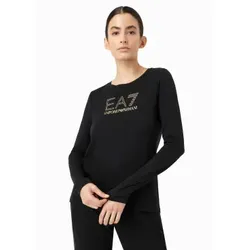 EA7 für Damen. 8NTT51_TJDQZ Langarm-T-Shirt Evolution aus schwarzer Baumwolle und Stretch-Modal (L), Lässig
