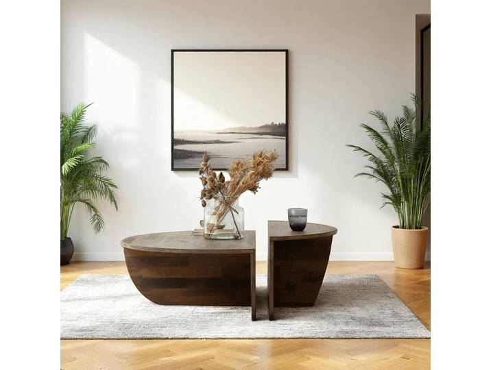 Table basse ronde en bois, 2 modules indépendants SITIA - Bois brun
